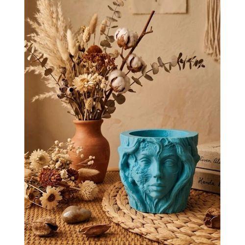 Es Kadın Yüzü Heykel Tasarımlı Dekoratif 3d Saksı Vazo