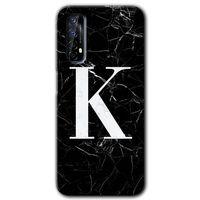 Realme 7 Kılıf Baskılı Kapak - Siyah Mermer Desenli K Harfi + 5D Tam Kaplayan Cam