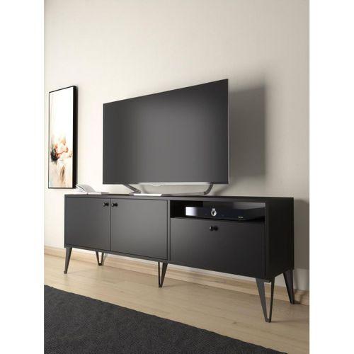 Wood'n Love Atoka 160 Cm Metal Ayaklı Dolaplı, Minifiks Bağlantı Tv Ünitesi - Siyah / Siyah