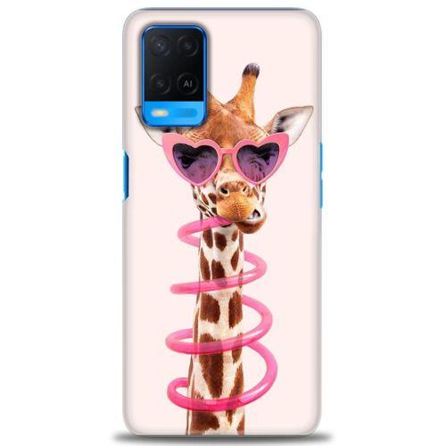 Oppo A54 Kılıf HD Baskılı Kılıf - Pipetli Zürafa + Tam Ekran Koruyucu