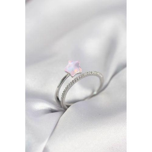 Gümüş Renk Zirkon Taşlı Pembe Halley Model Kadın Yüzük