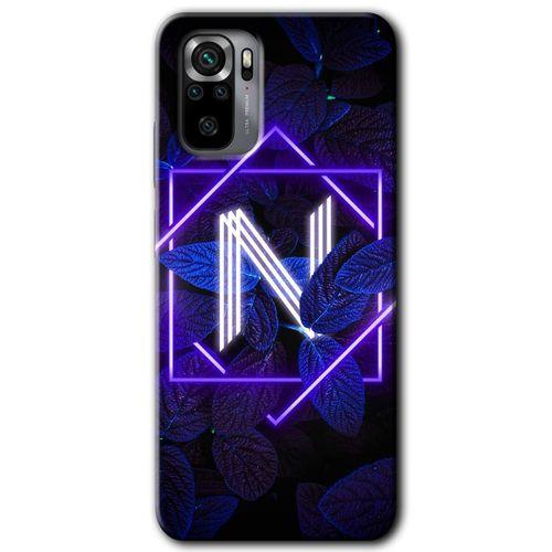 BeRa Aksesuar Xiaomi Redmi Note 10 Kılıf Baskılı Kapak - Dark Neon Yaprak N Harfi +Tam Kaplayan Mat Seramik