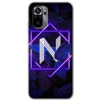 BeRa Aksesuar Xiaomi Redmi Note 10 Kılıf Baskılı Kapak - Dark Neon Yaprak N Harfi +Tam Kaplayan Mat Seramik