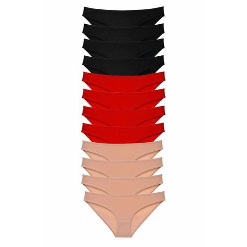 12 adet Süper Eko Set Likralı Kadın Slip Külot Siyah Kırmızı Ten