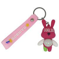 Figürlü ve Işıklı Silikon Anahtarlık - Tavşan - Pembe