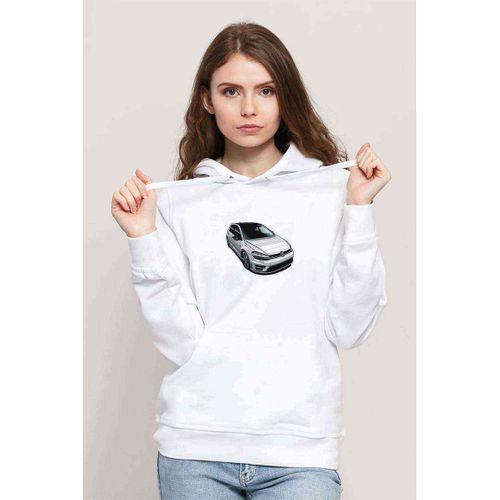VW Golf R Baskılı Beyaz Kadın Kapşonlu Sweatshirt