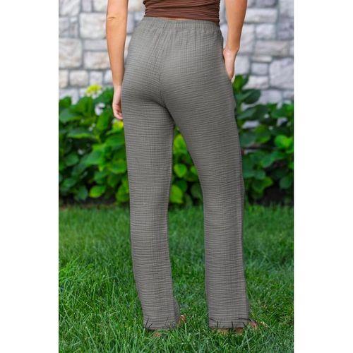 Beli Lastikli Multi Çift Cepli Müslin Kadın/Erkek Unisex Yazlık Pantolon Gri Gri