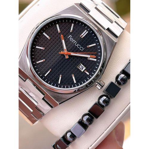 Ferrucci İç Fonksiyonları Aktif 30mt Suya Dayanıklı Çelik Kordon + Bİleklik Hediyeli Erkek Kol Saati VS.BLKT.0755