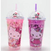 Sevimli Hello Kitty Işıklı Pipetli Boncuklu Suluk & Bardak 400 Ml  Alk4706
