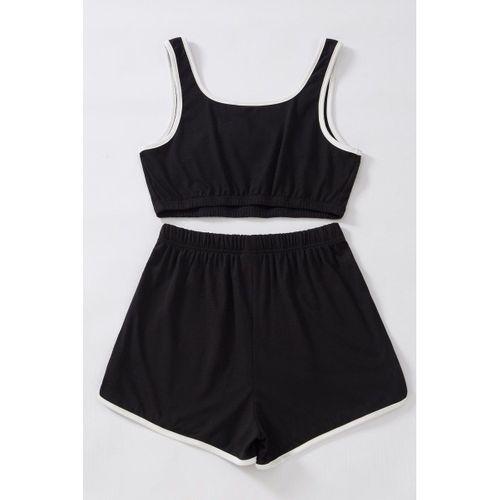 Kadın Siyah Askılı Crop Top Ve Şortlu Gecelik Takım