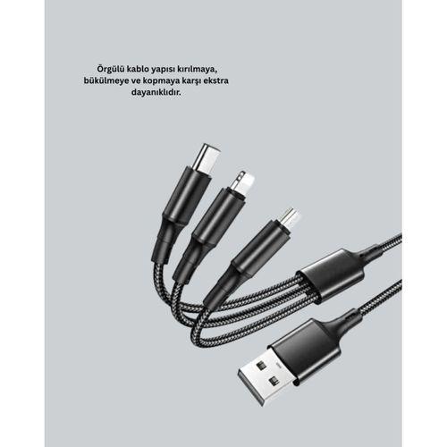 Evrensel 3 Başlıklı Şarj Kablosu – İphone Huawei Samsung İçin
