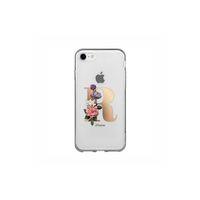 iPhone 8 Şeffaf Kılıf Gold Renkli Çiçekli R Harfli Desenli