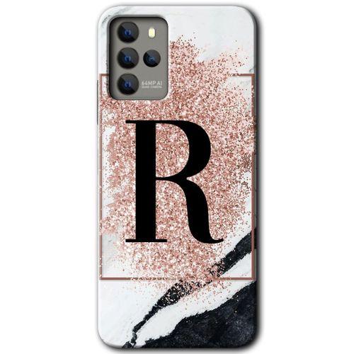 Omix X700 Kılıf HD Desen Baskılı Arka Kapak - Pembe Mermer Desenli R Harfi