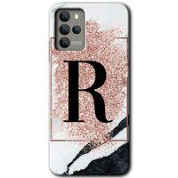 Omix X700 Kılıf HD Desen Baskılı Arka Kapak - Pembe Mermer Desenli R Harfi