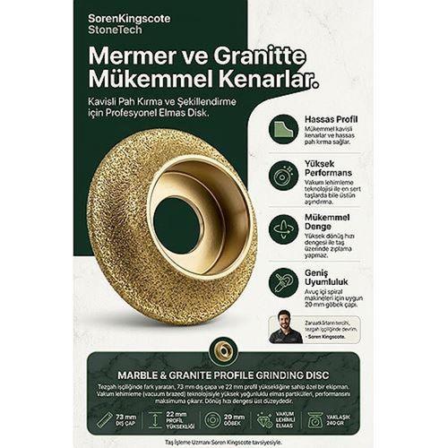 Mermer Granit Seramik İçin Elmas Taşlama Diski Kavisli Pah Kırma Kenar Şekillendirme Aparatı Avuç İçi Spiral Uyumlu 20 mm Göbek 723579