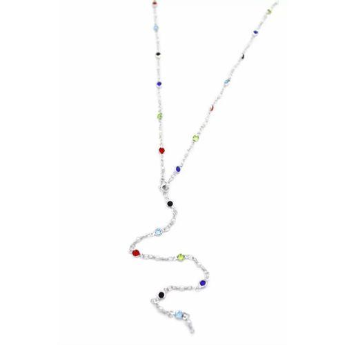 Renkli Taşlı Y Kolye - Gümüş