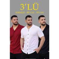 Erkek Waffle Dokuma Açık Yakalı Düğmeli Regular Kalıp 3’lü Gömlek Seti - Siyah, Kırmızı, Beyaz