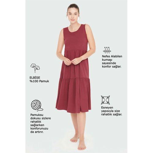 - Kadın Mürdüm Sıfır Kol Elbise