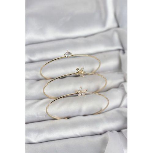 Gold Renk Zirkon Taşlı Pirinç 3'lü Kadın Bileklik Kombini