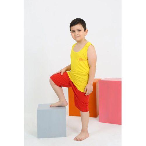 Erkek Çocuk Sıfır Kol Şortlu Sarı Penye Pijama Takımı