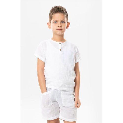 Kısa Kol Batı Yazlık Müslin Erkek Çocuk Tshirt Beyaz Byz