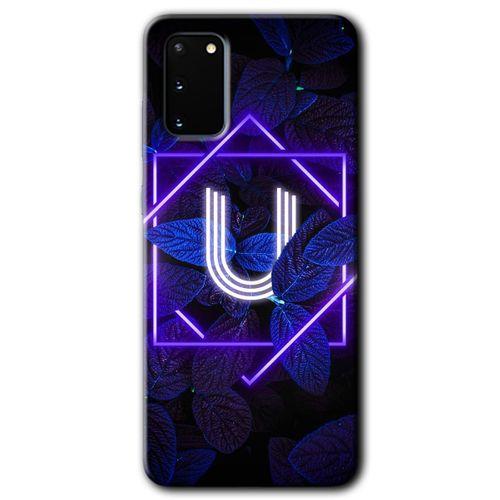 MRCİLETİSİM MRCİLETİSİM Samsung Galaxy S20 Kılıf HD Desen Baskılı Arka Kapak + Temperli Cam - Dark Neon Yaprak U Harfi
