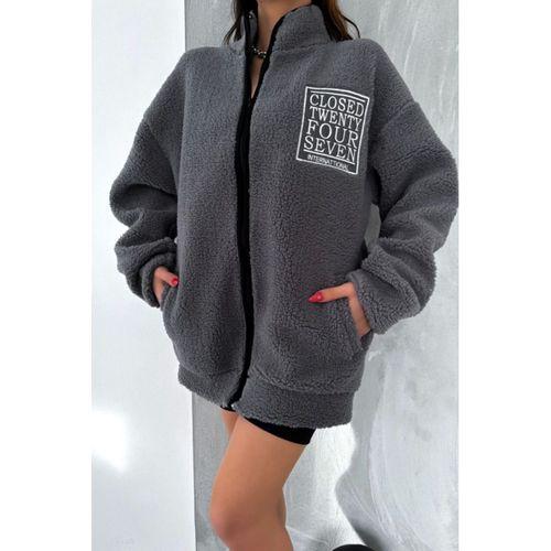 Closed Nakışlı Polar Ceket Füme