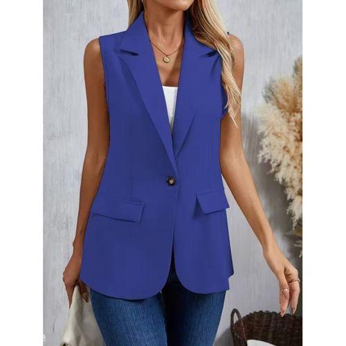 Kadın Kolsuz Yakalı önden Tek Düğmeli Atlas Ceket