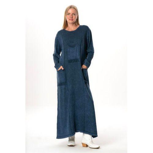 Uzun Kol Gamze Cep Detaylı Sonbahar ve Kışlık Uzun Triko Elbise İndigo indg