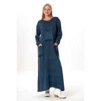 Uzun Kol Gamze Cep Detaylı Sonbahar ve Kışlık Uzun Triko Elbise İndigo indg