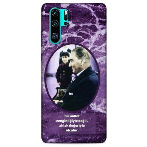 Huawei P30 Pro Kılıf Atatürk (10) Full Koruma Kılıfı Mor