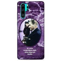 Huawei P30 Pro Kılıf Atatürk (10) Full Koruma Kılıfı Mor