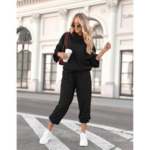 Kadın Uzun Kollu Kapşonlu Viskon Iki Iplik Bluz Ve Pantolon Ikili Takım