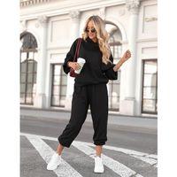 Kadın Uzun Kollu Kapşonlu Viskon Iki Iplik Bluz Ve Pantolon Ikili Takım