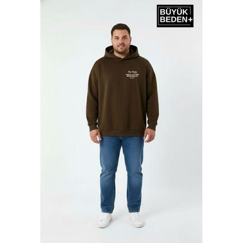 Erkek Büyük Beden Chef Baskılı Kapüşonlu Rahat Kalıp Sweatshirt SPR26BSW966