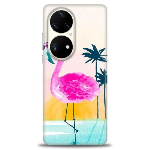 Huawei P50 Pro Kılıf HD Baskılı Kılıf - Flamingo + Tam Ekran Koruyucu