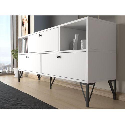 Wood'n Love Mia 160 Cm Metal Ayaklı Tv Ünitesi - Konsol - Beyaz / Siyah