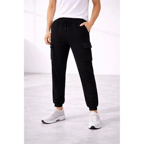 Erkek Jogger Eşofman Altı Regular Fit , Kargo Cepli, Lastikli Paça, Günlük Spor Pantolon - Siyah