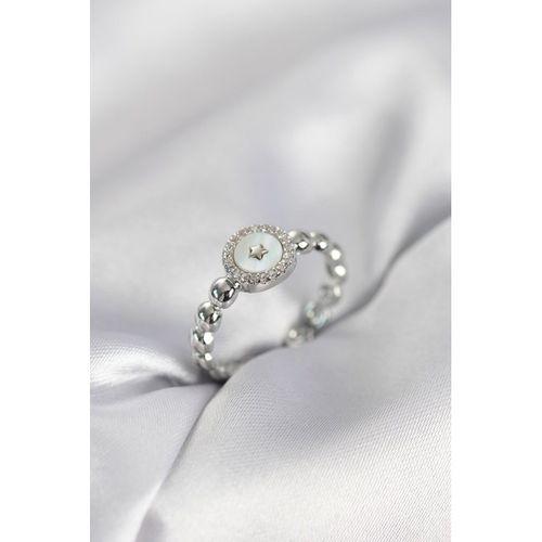 Gümüş Renk Sedefli Yıldız Model Zirkon Taşlı Kadın Yüzük