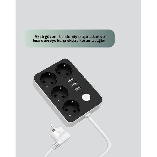 4 Prizli 3 Usb Portlu Anahtarlı Akım Korumalı Priz
