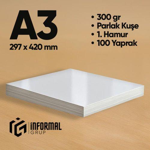 İnformal Fotokopi Kağıdı Premium Kalite A3 300 gr Parlak Kuşe 100 Yaprak 1 Hamur