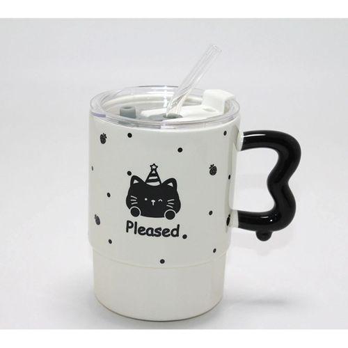 Sevimli Ayı Figürlü Pipetli Kapaklı Porselen Kupa Bardak Alk5041