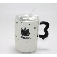 Sevimli Ayı Figürlü Pipetli Kapaklı Porselen Kupa Bardak Alk5041