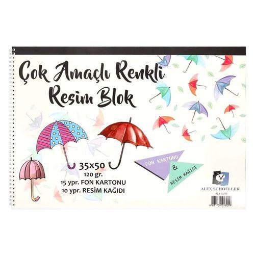 ALEX SPİRALLİ RENK ÇOK AMAÇLI RESİM DEFTER 120 gram  (35* 50 cm)  25 Yaprak  (ALEX 0299)