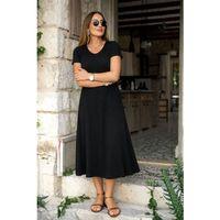 Kadın Kısa Kollu V Yakalı Yırtmaçlı Midi Viskon Elbise