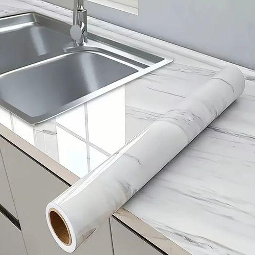 Mermer Desenli Mutfak Duvar Kağıdı Sticker - 5m X 60cm: Su Ve Yağa Dayanıklı, Yüksek Sıcaklık Esnekliğine Sahip Tezgah, Dolap, Ocak Yenileme Folyosu T10