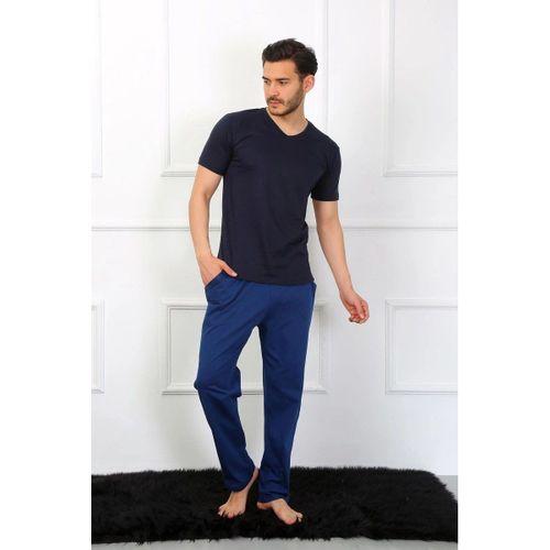 Erkek Penye 3'lü Lacivert V Yaka Pijama Takımı