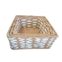 Kare Örgü Desenli Doğal Hasır Sepet Seti - 3'lü