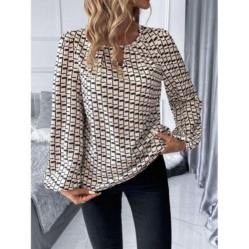 Kadın Uzun Kollu Damla Detaylı Yaka Desenli Süprem Bluz