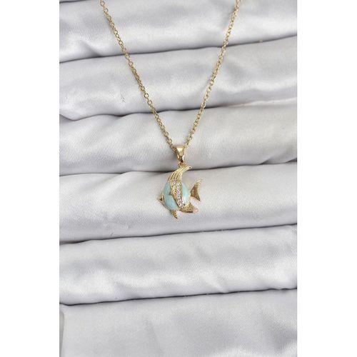 316L Çelik Zincir Gold Renk Balık Model Zirkon Taşlı Kadın Kolye